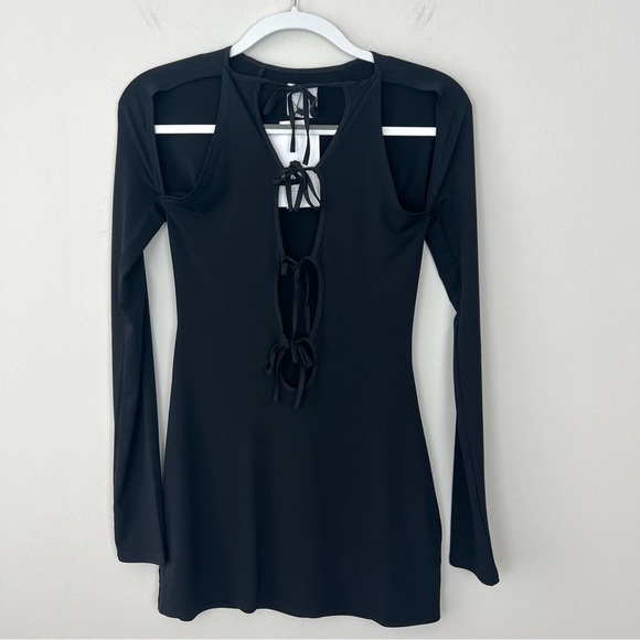 NWT With Jean Midnight Tie Black Mini Dress LBD - Picture 3 of 6